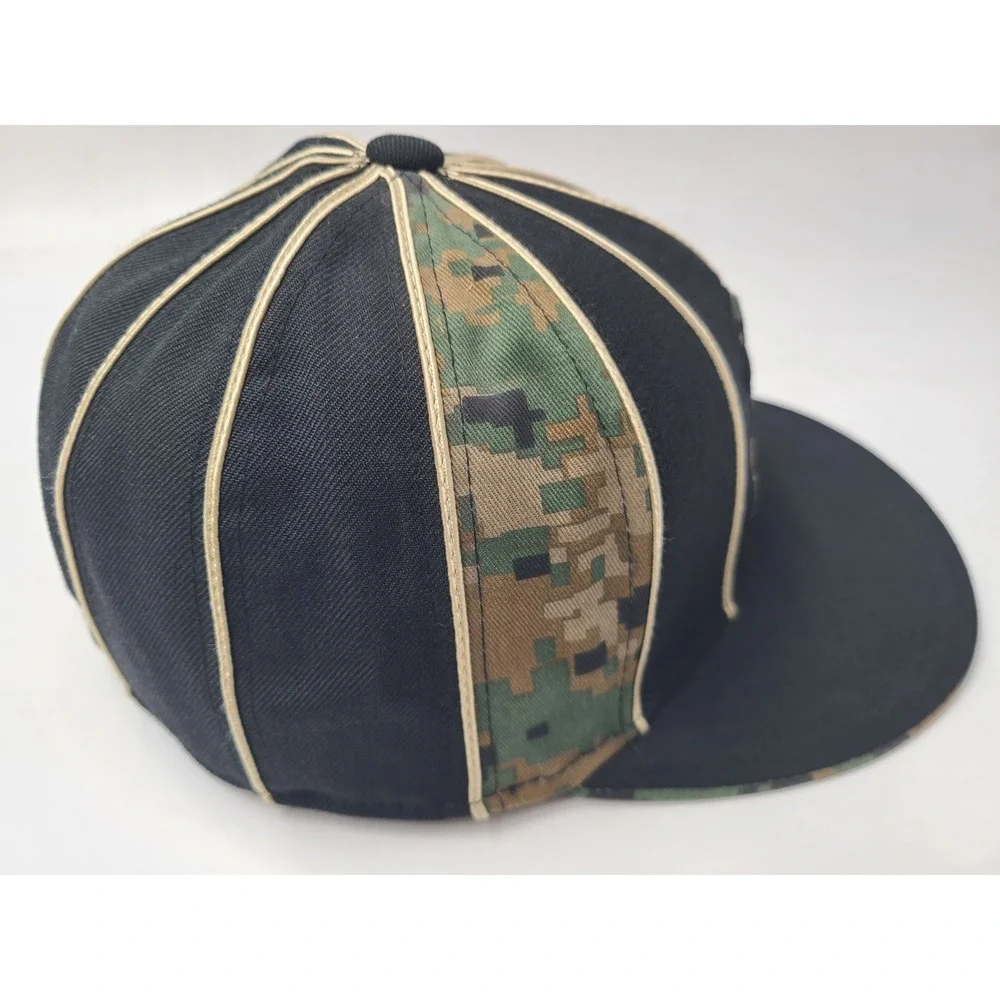 New Era Black Hat with Camo A's Logo and Cream Piping